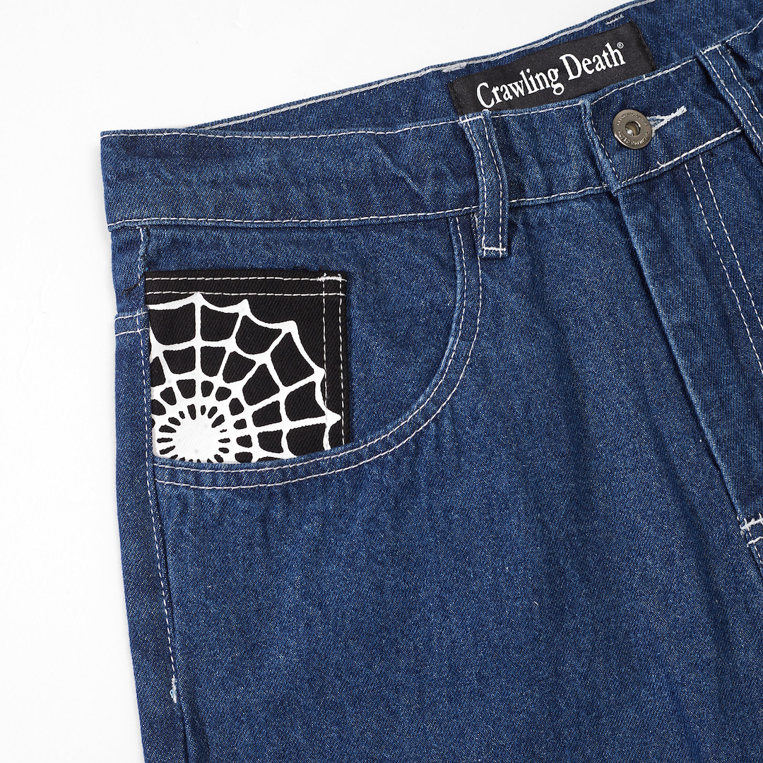 Crawling Death Web Denim Jeans Blue