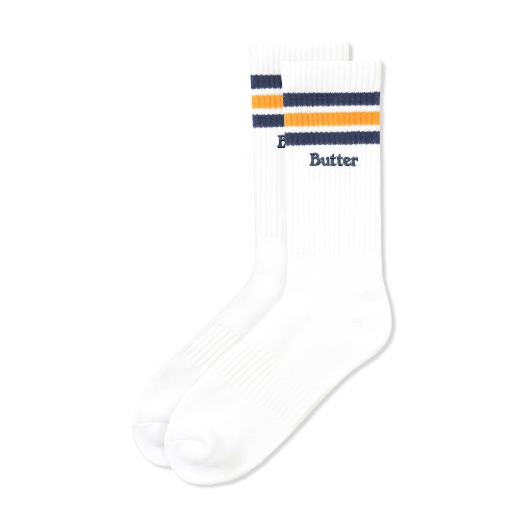 Butter Goods Stripe Socks White + Blue + Yellow