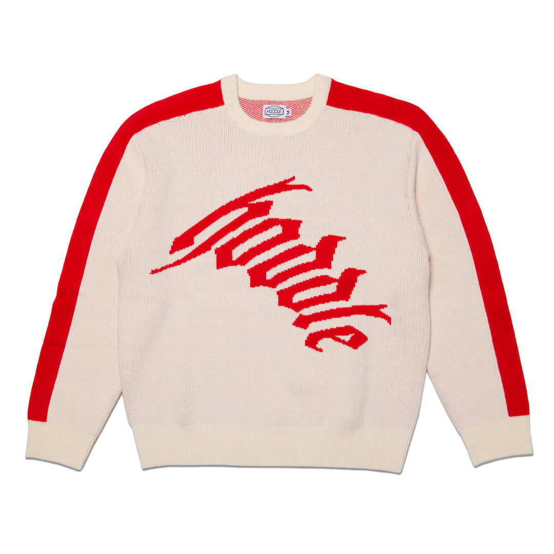 Hoddle Warped Logo Knit Ecru Red