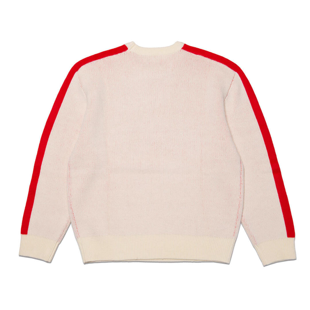 Hoddle Warped Logo Knit Ecru Red