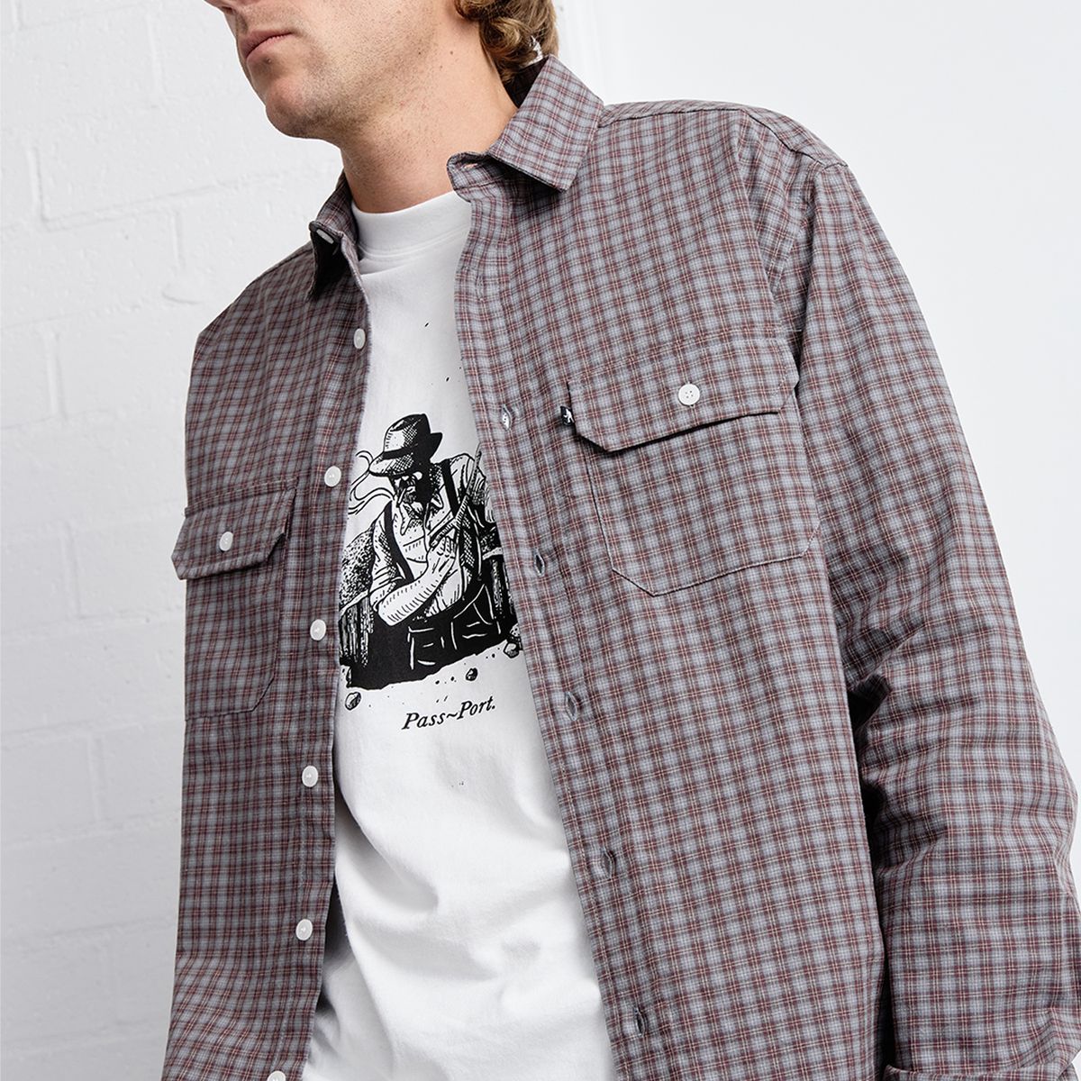 Workers Check Long-Sleeve Shirt Sangria