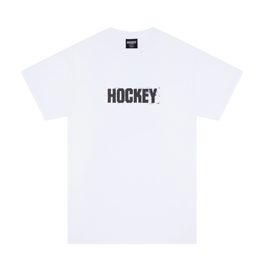 Hockey Sticker Logo Tee White