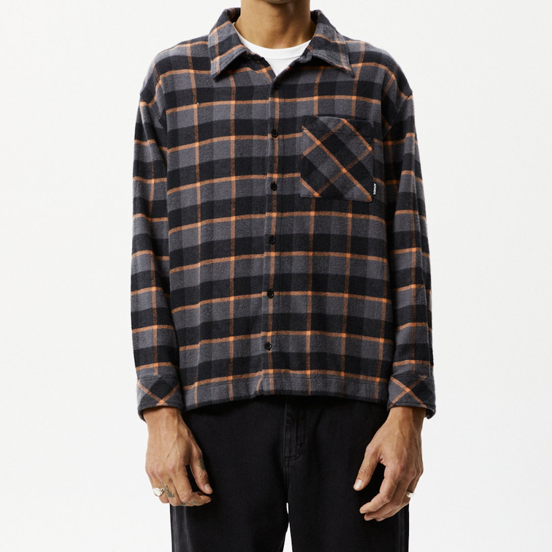 Afends Flowerbed Check Flannel Long Sleeve Shirt Black