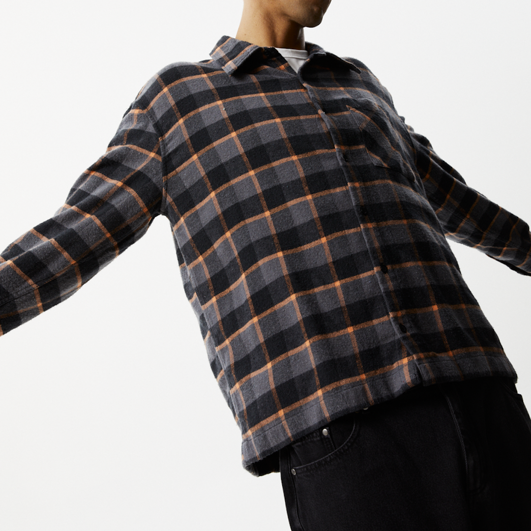 Afends Flowerbed Check Flannel Long Sleeve Shirt Black