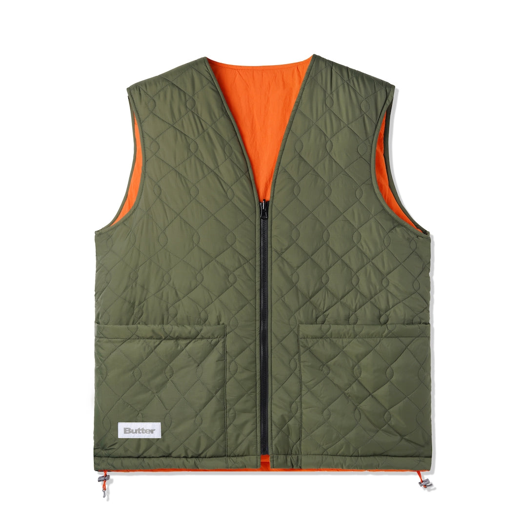 Butter Goods Chainlink Reversible Puffer Vest Army + Orange