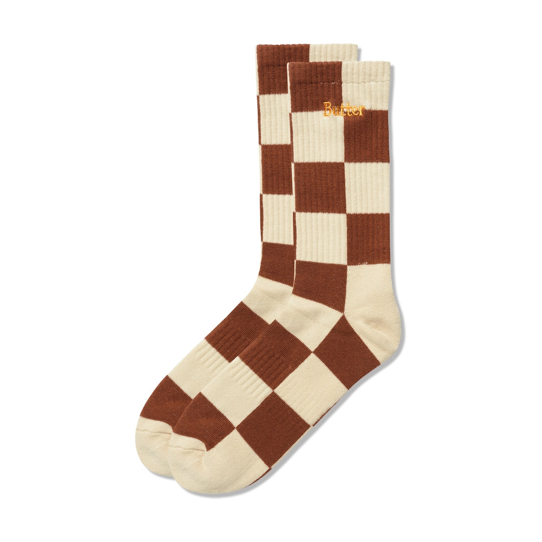 Butter Goods Checkered Socks Redwood + Tan