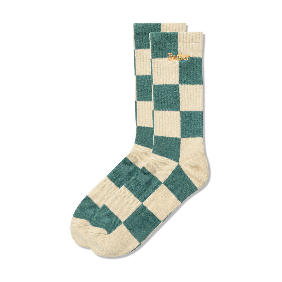 Butter Goods Checkered Socks Teal + Tan