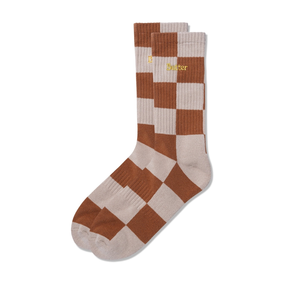 Butter Goods Checkered Socks Sand + Brown