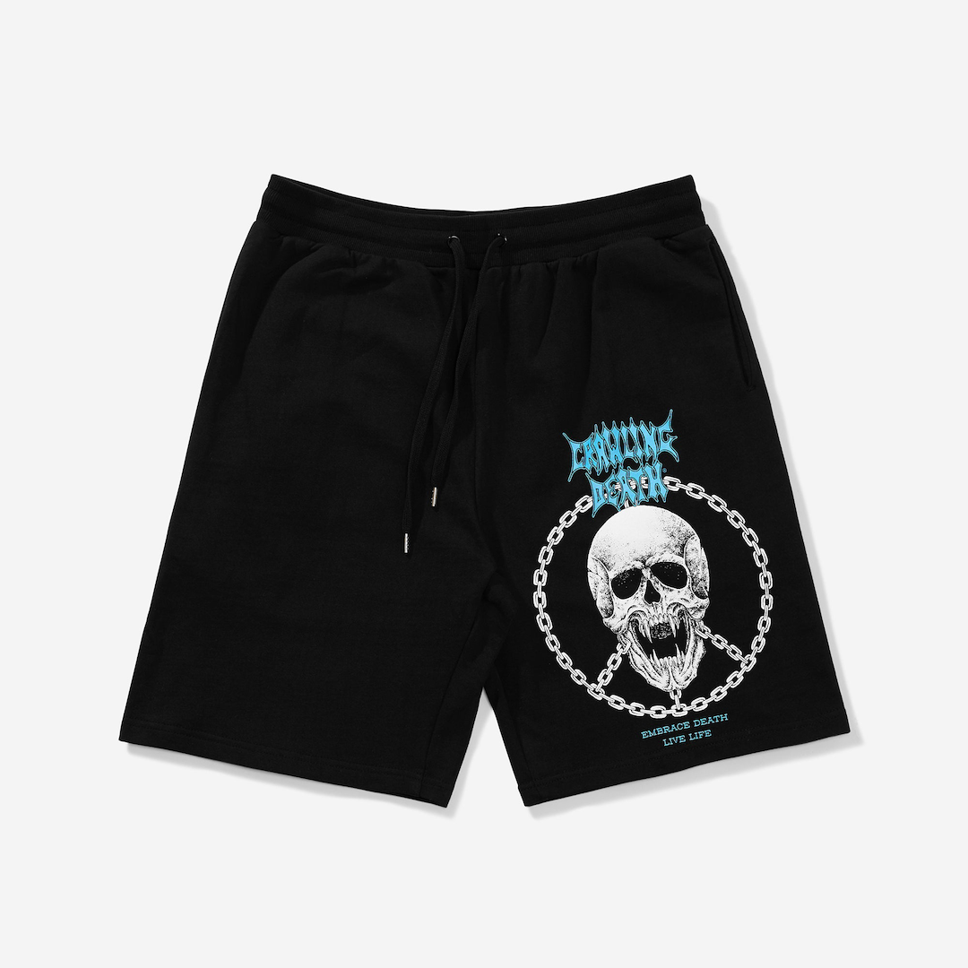 Crawling Death Peace Skull Shorts Black