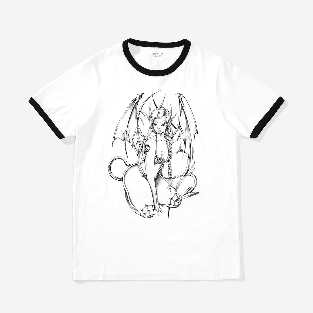Crawling Death x Christina Pereira Ringer Tee White + Black