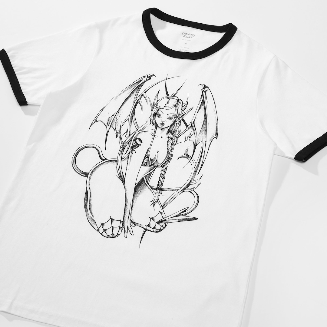 Crawling Death x Christina Pereira Ringer Tee White + Black