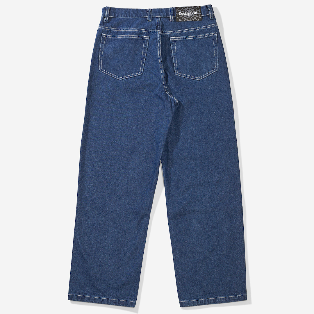 Crawling Death Web Denim Jeans Blue