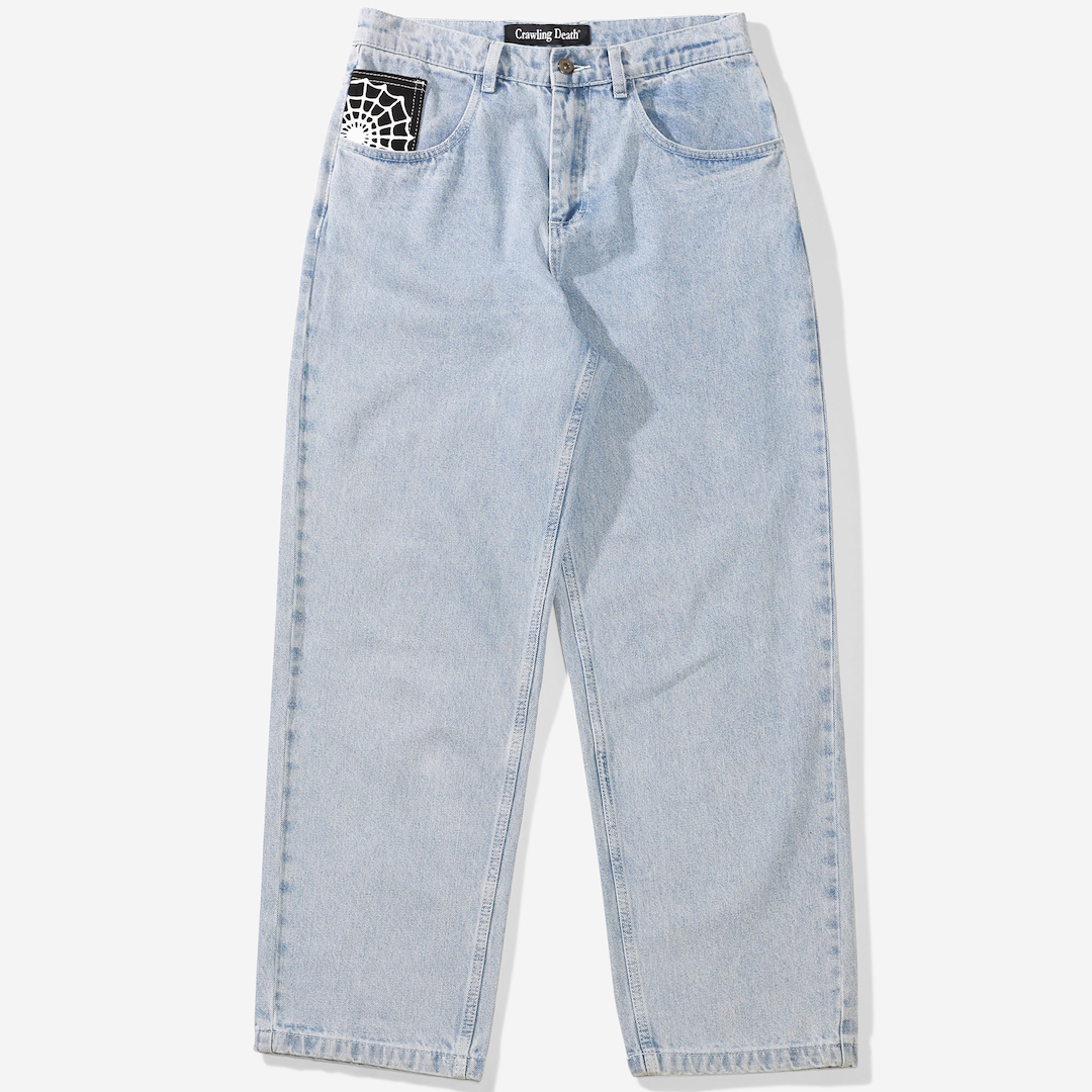 Crawling Death Web Denim Jeans Light Blue