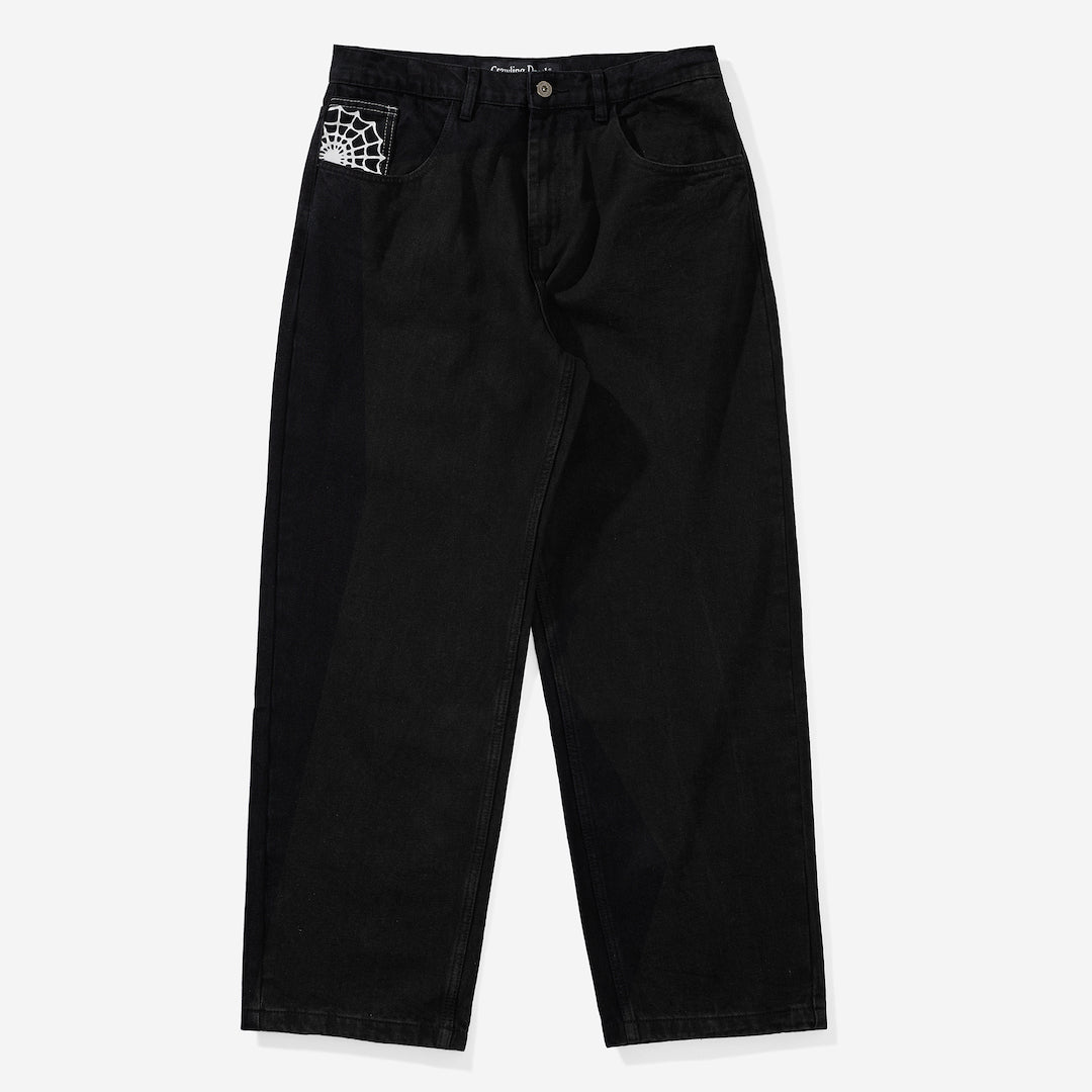 Crawling Death Web Denim Jeans Black