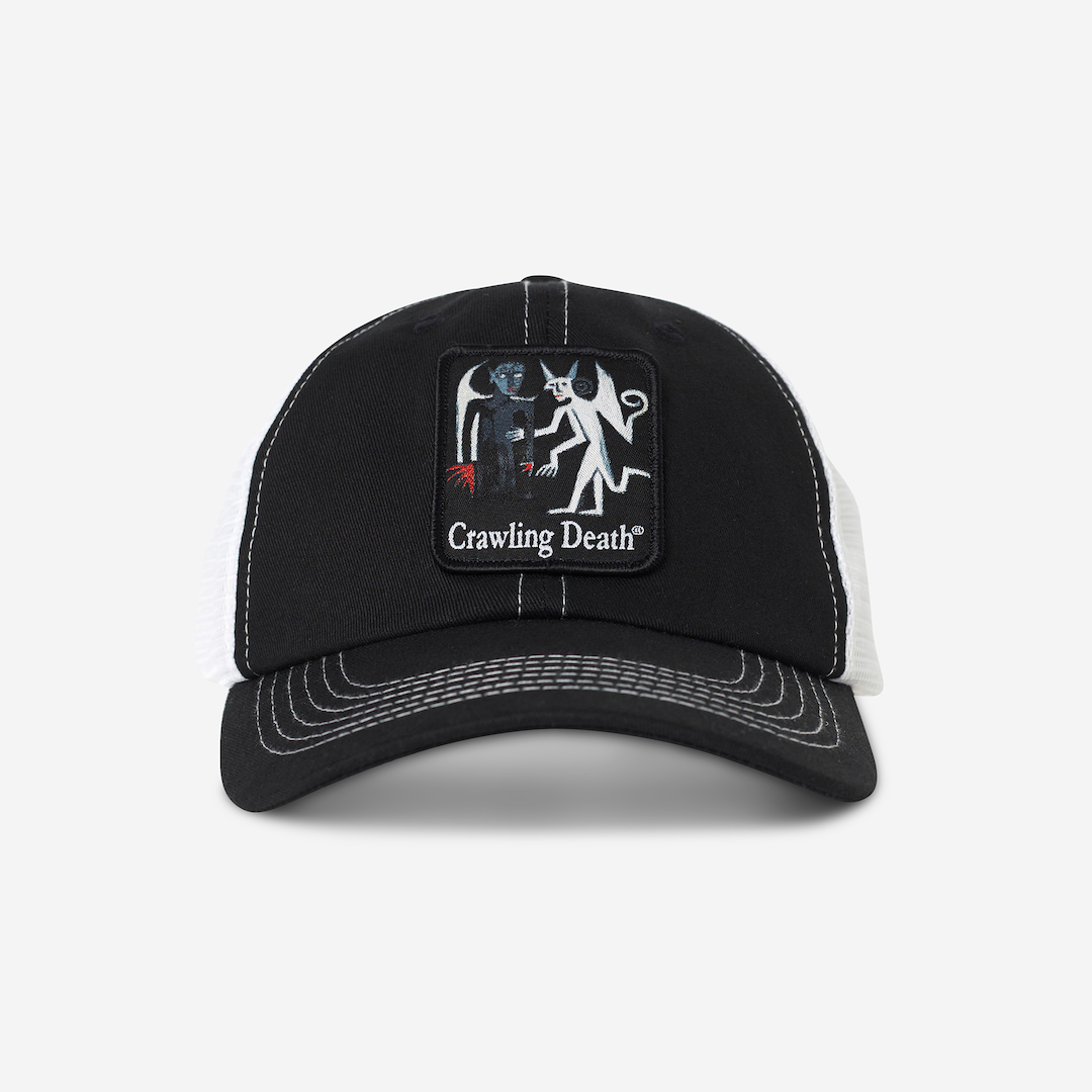 Crawling Death Angel Devil Low Profile Trucker Cap Black + White