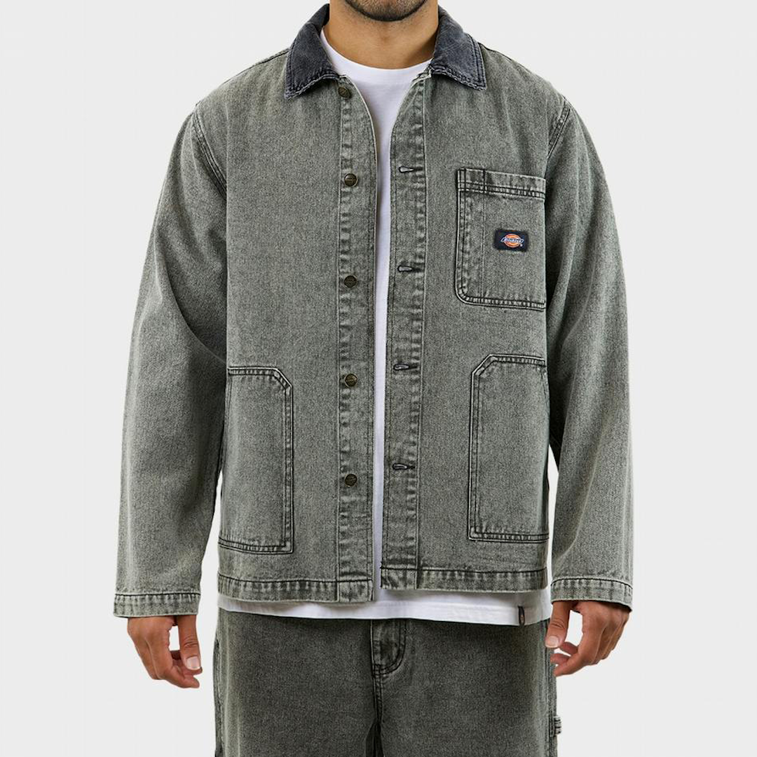 Dickies Fair Oaks Aged Denim Unlined Chore Jacket Stone Washed Graphite