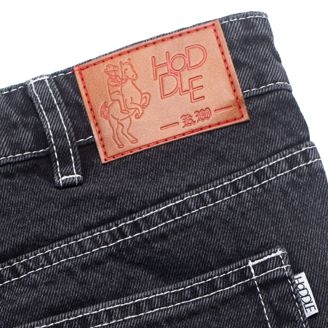 Hoddle 12 Ounce Denim Jean Faded Black Grey + White Stitching