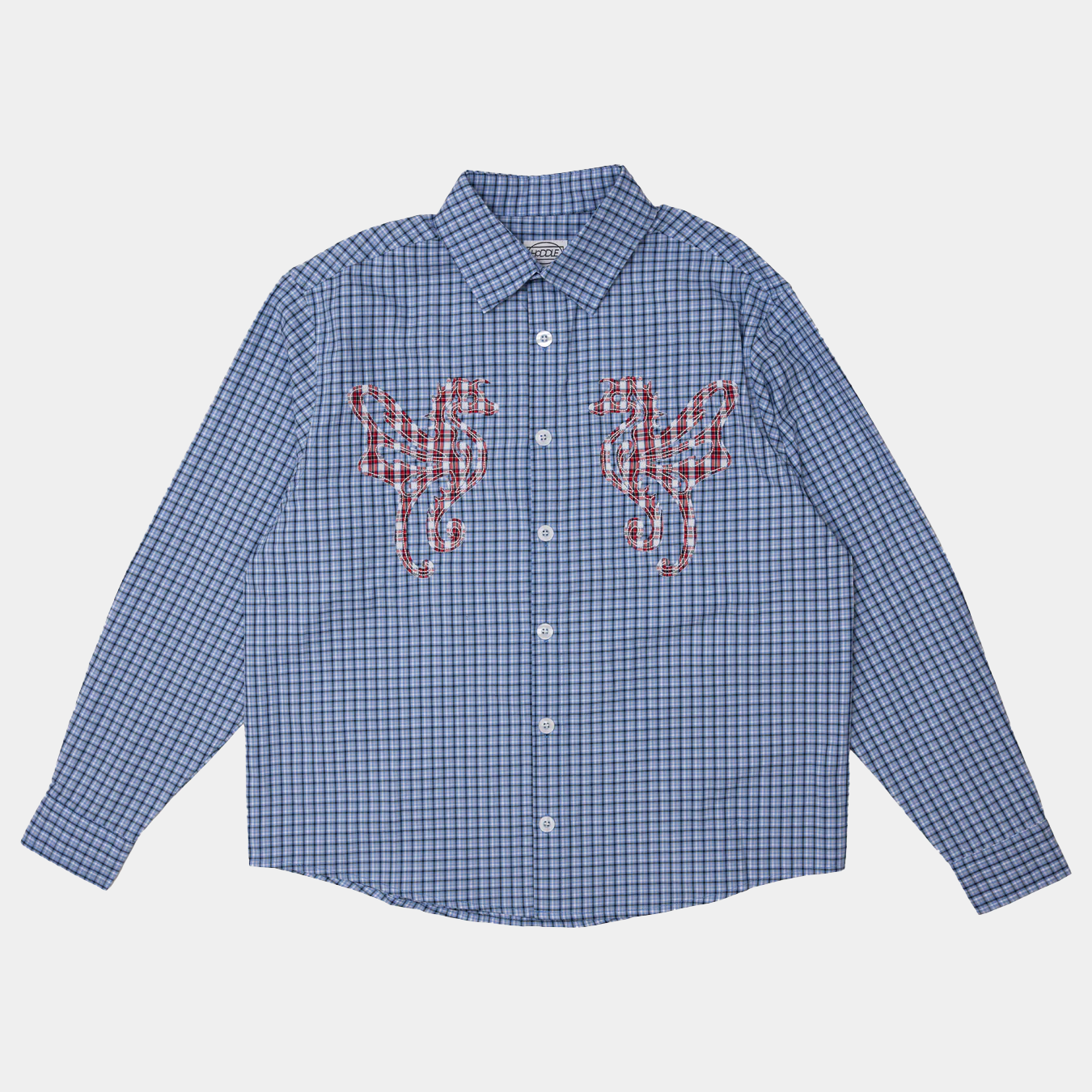 Hoddle Primary Logo Shirt Gingham Blue