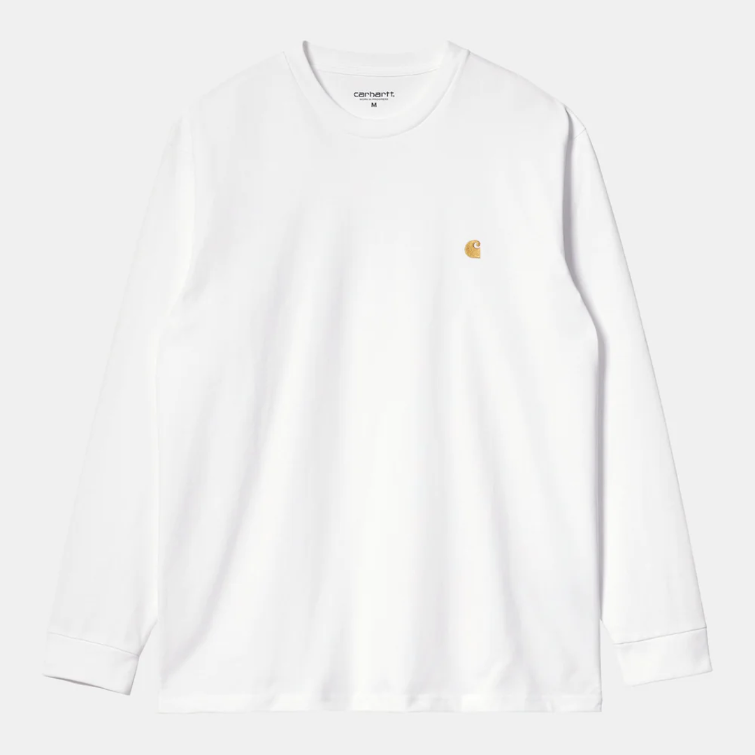 Carhartt WIP L/S Chase Tee White + Gold