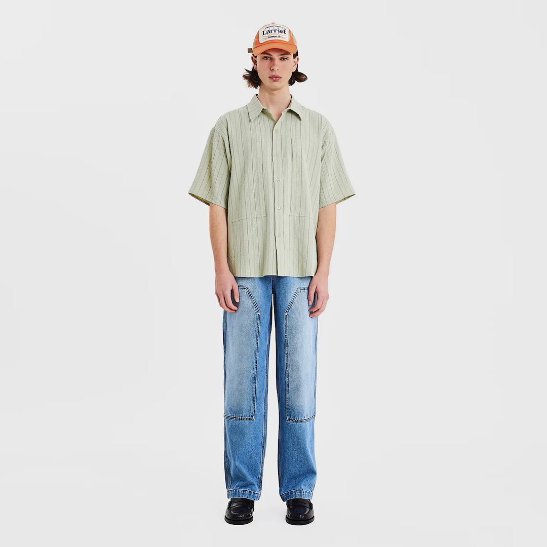 Larriet Cliff Short Sleeve Shirt Pistachio Stripe