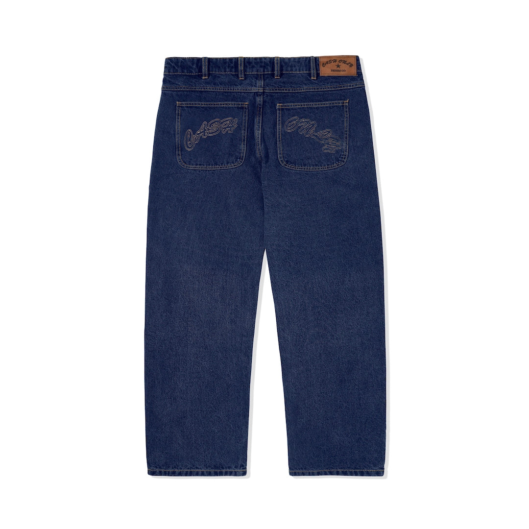 Cash Only Logo Baggy Denim Jeans Raw Indigo