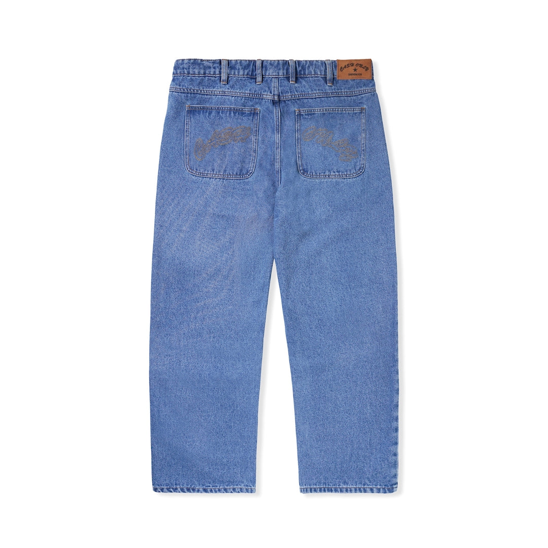 Cash Only Logo Baggy Denim Jeans Washed Indigo