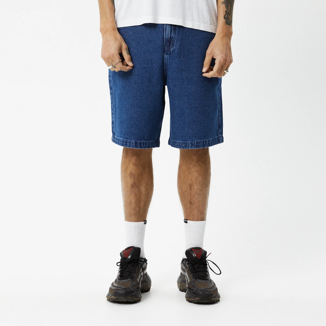 Afends Lil C Hemp Denim Baggy Shorts Authentic Blue