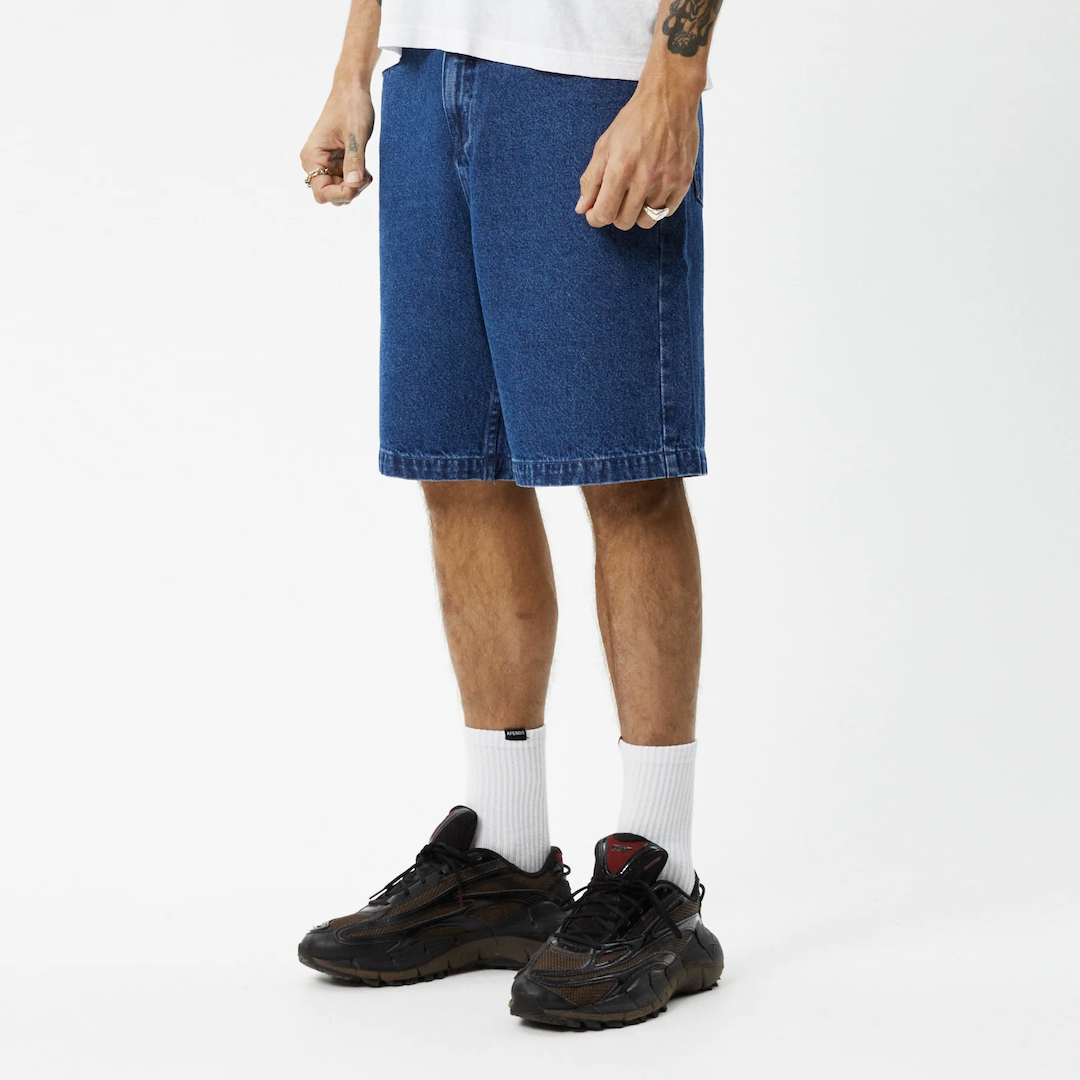 Afends Lil C Hemp Denim Baggy Shorts Authentic Blue