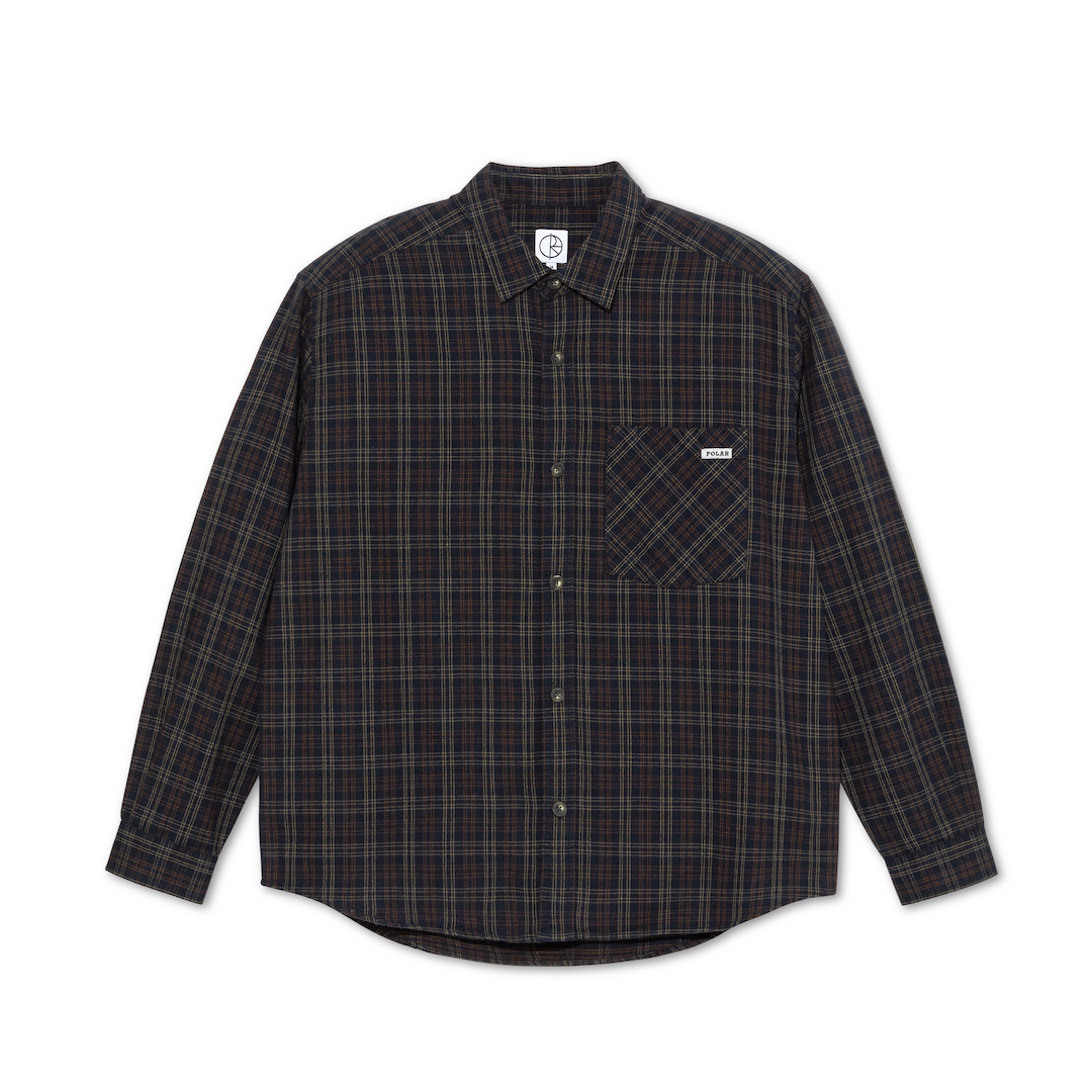 Polar Skate Co. Mitchell LS Shirt Flannel Navy + Brown