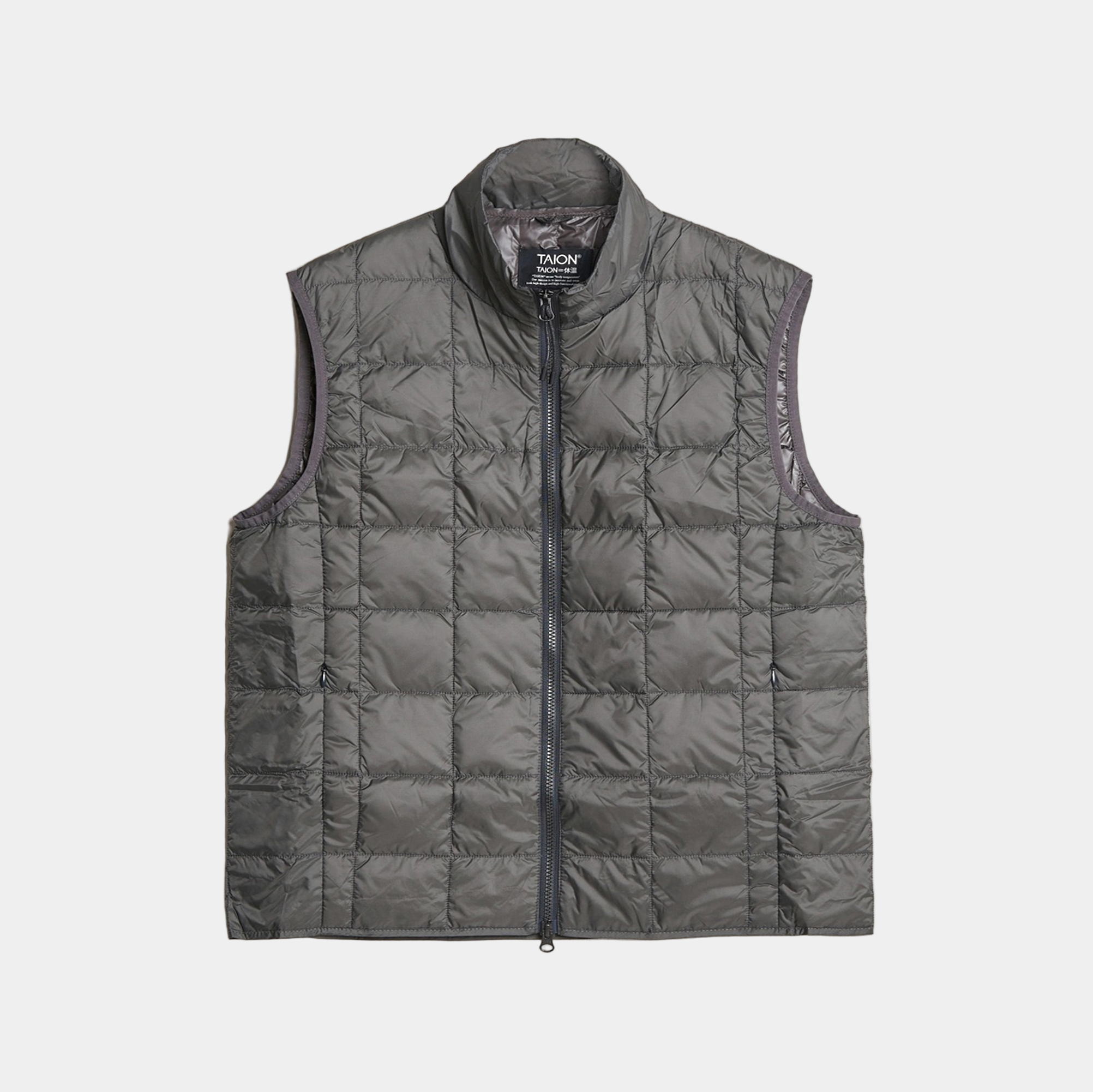 Taion High Neck Zip Inner Down Puffer Vest Dark Charcoal