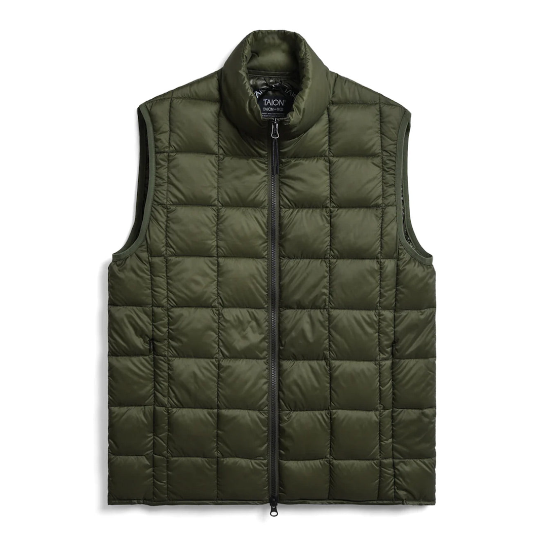 Taion High Neck Zip Inner Down Puffer Vest Olive