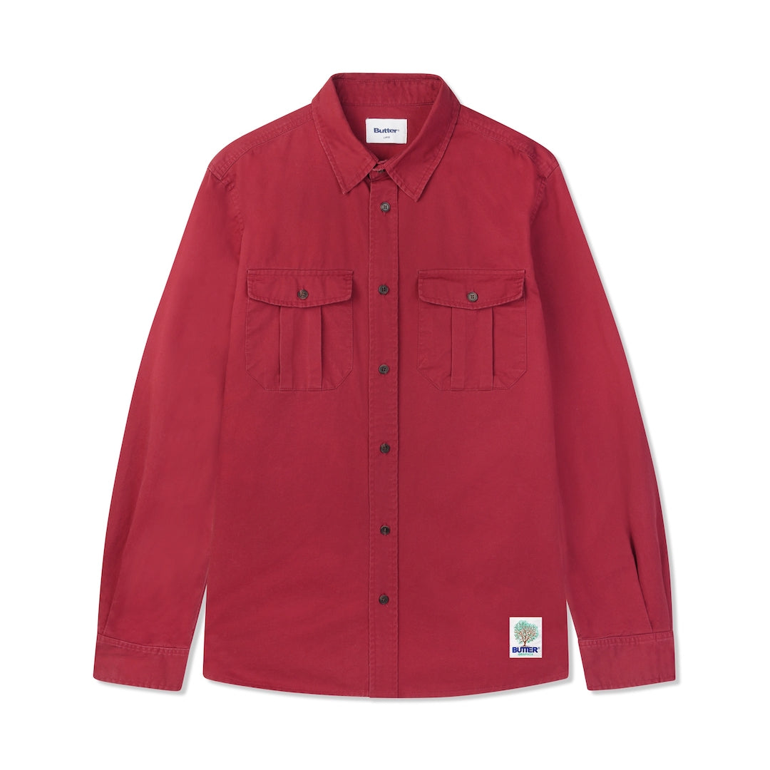 Butter Goods Washed Pocket L/S Shirt Burnt Red