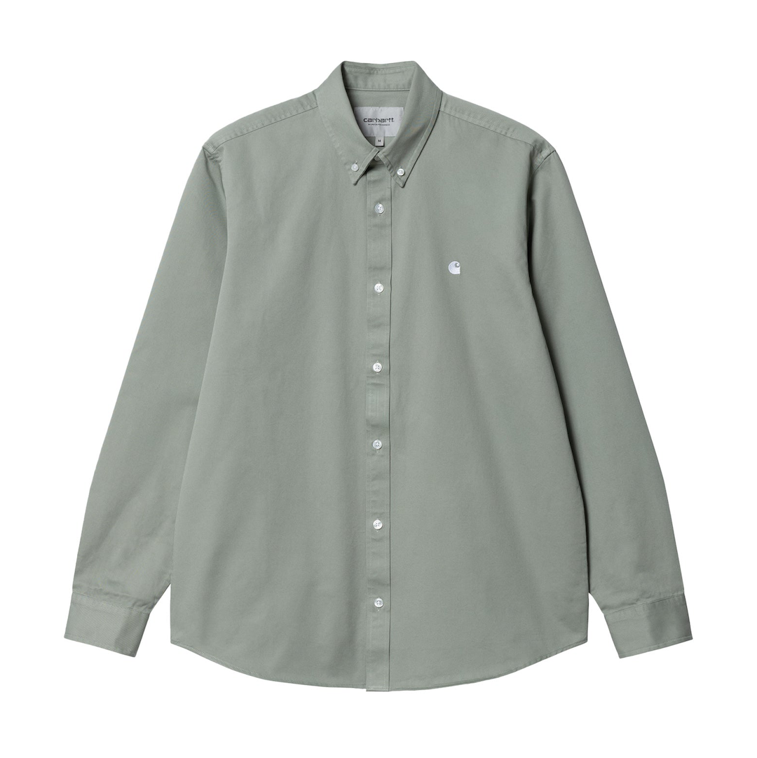 Carhartt WIP Madison Fine Cord Long Sleeve Shirt Yucca + White