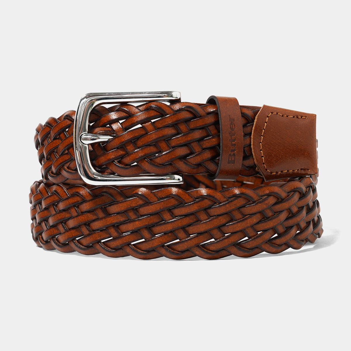 Butter Goods Leather Braided Belt Brown