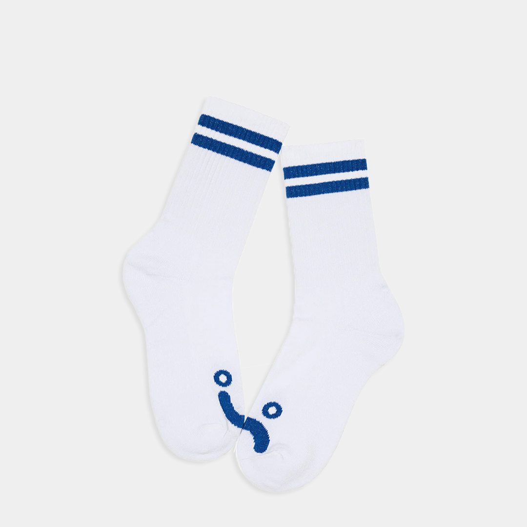 Polar Skate Co. Rib Socks Happy Sad White + Blue