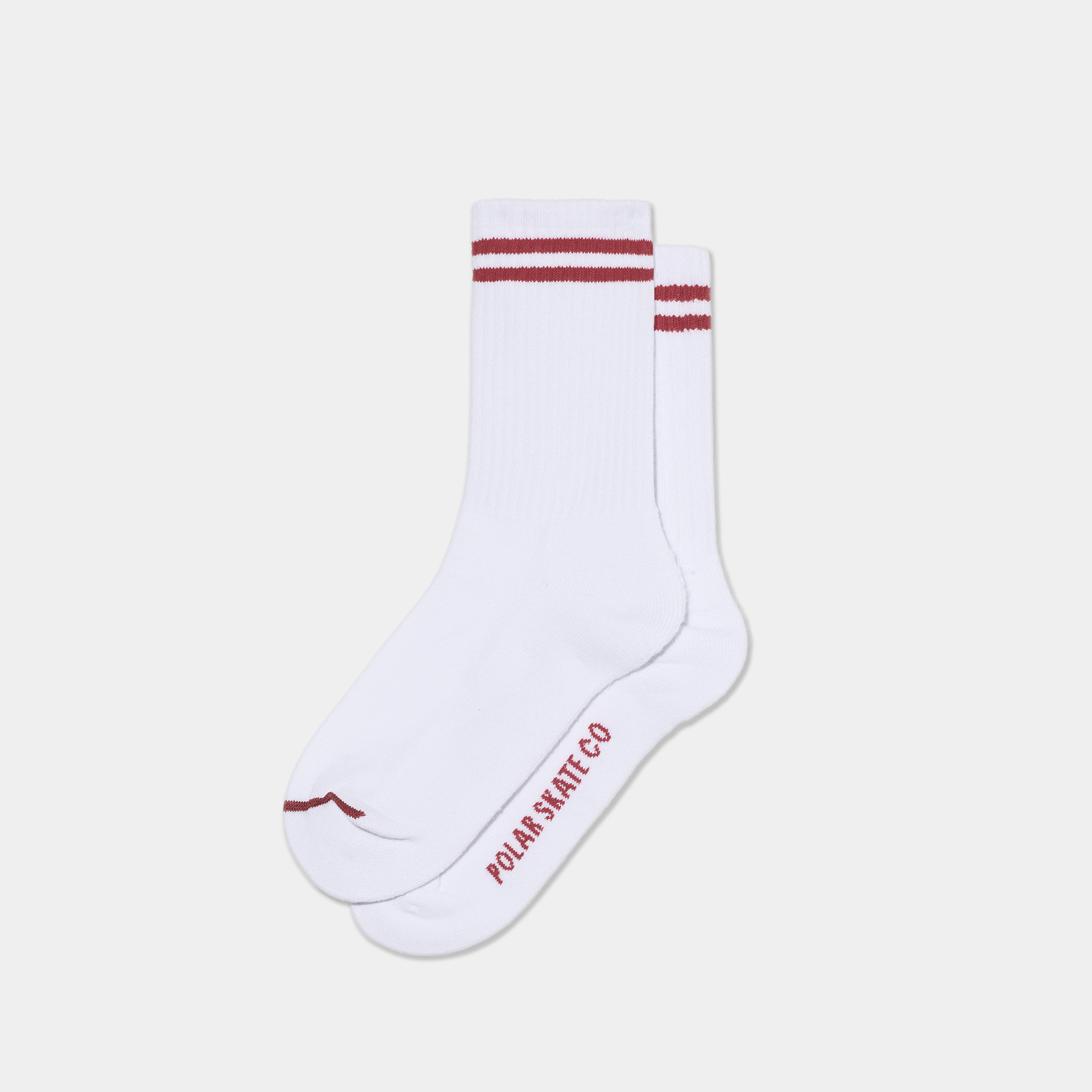 Polar Skate Co. Rib Socks 2 Stripes White + Cherry