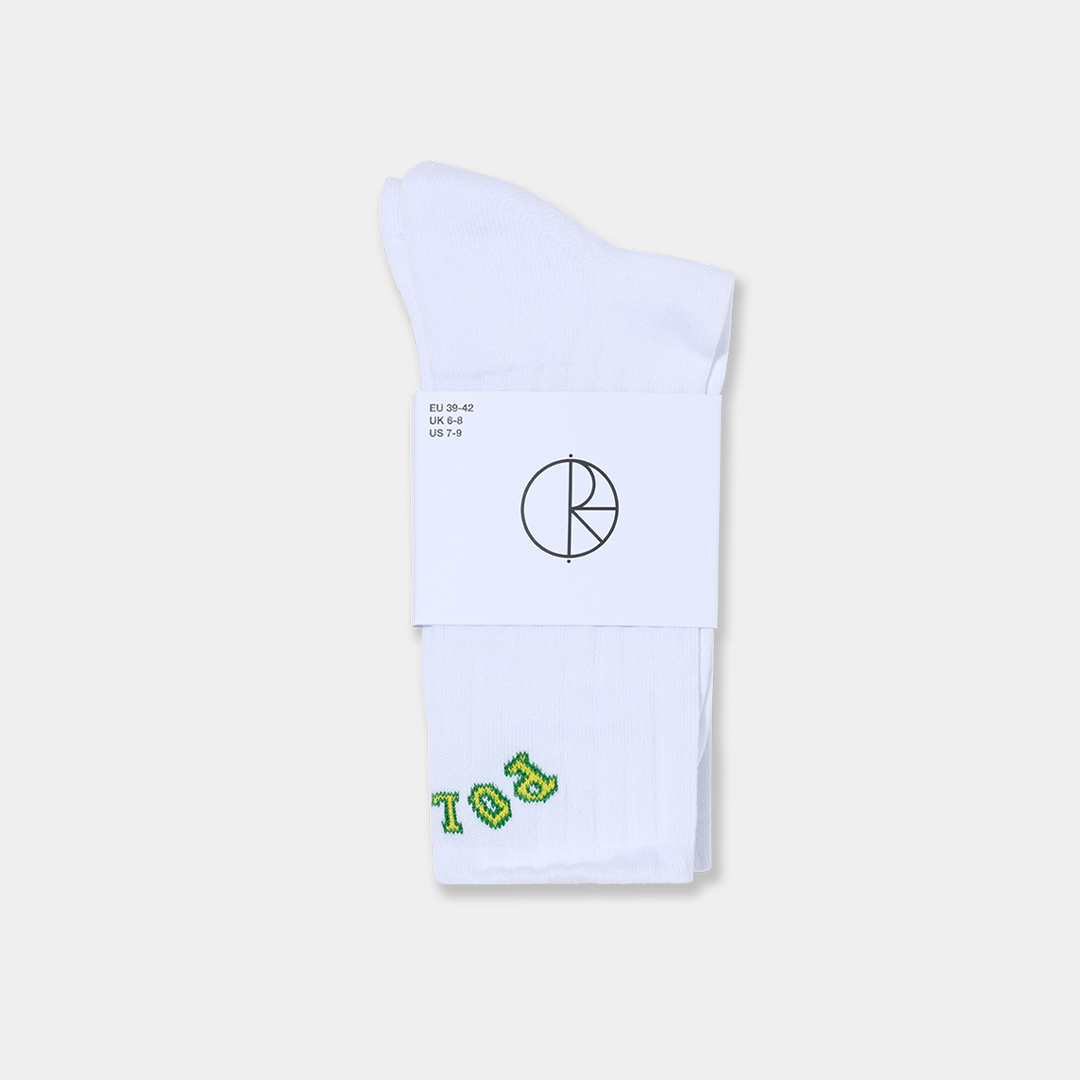 Polar Skate Co. College Logo Large Rib Socks White