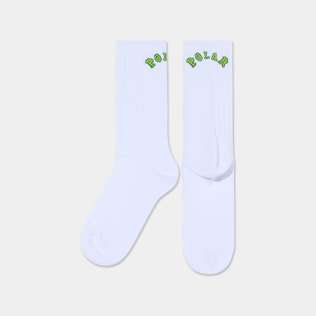 Polar Skate Co. College Logo Large Rib Socks White