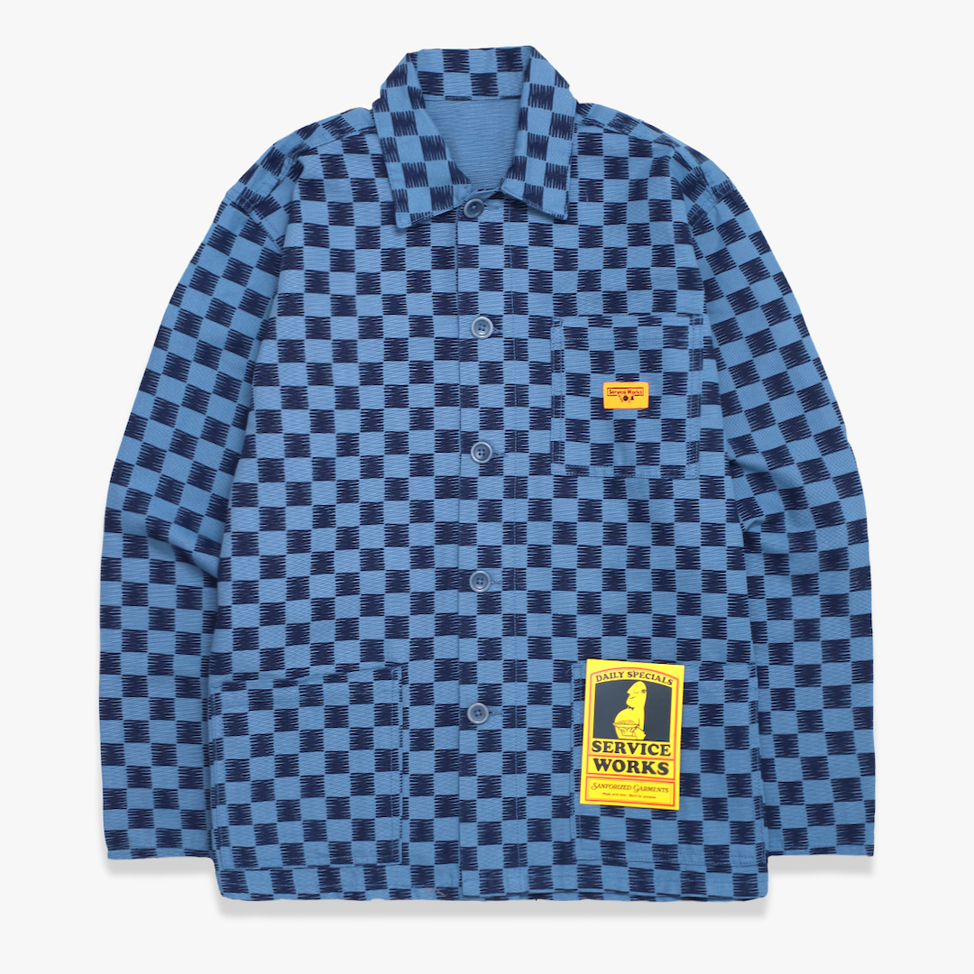 Service Works Canvas Coverall Jacket Blue Checker
