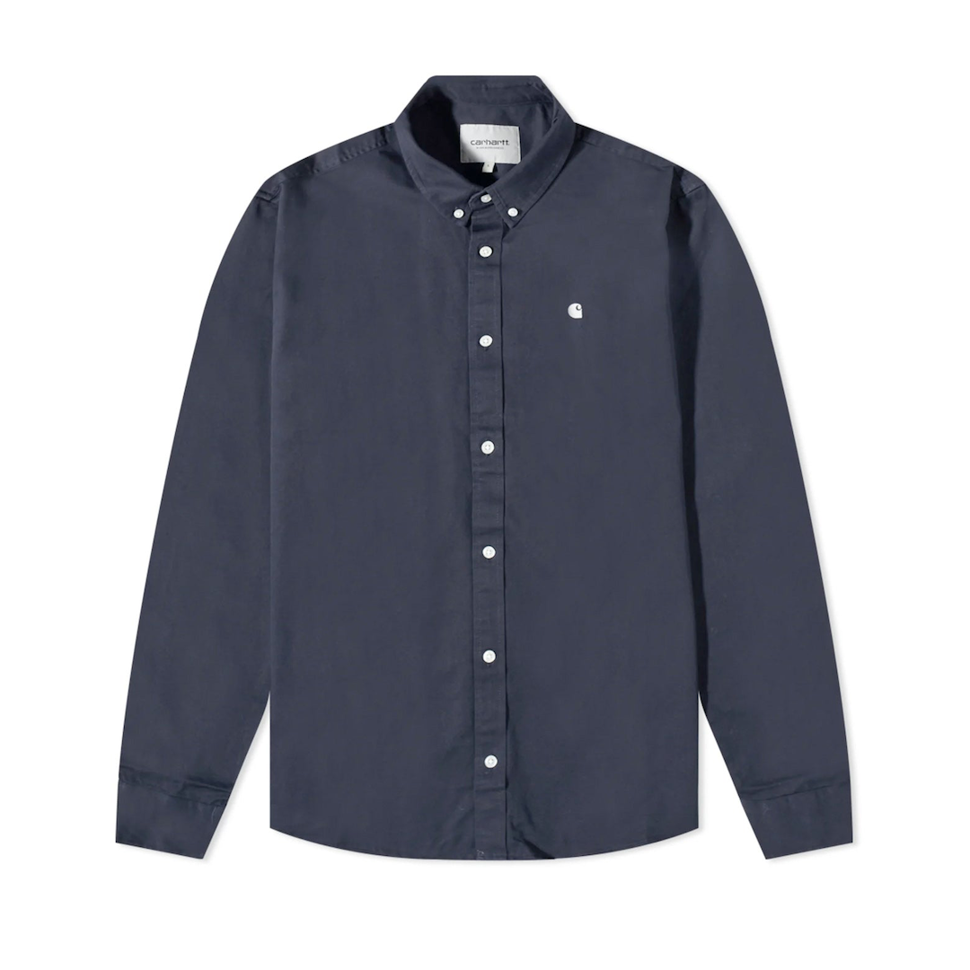 Carhatt WIP Madison Long Sleeve Shirt Dark Navy + White