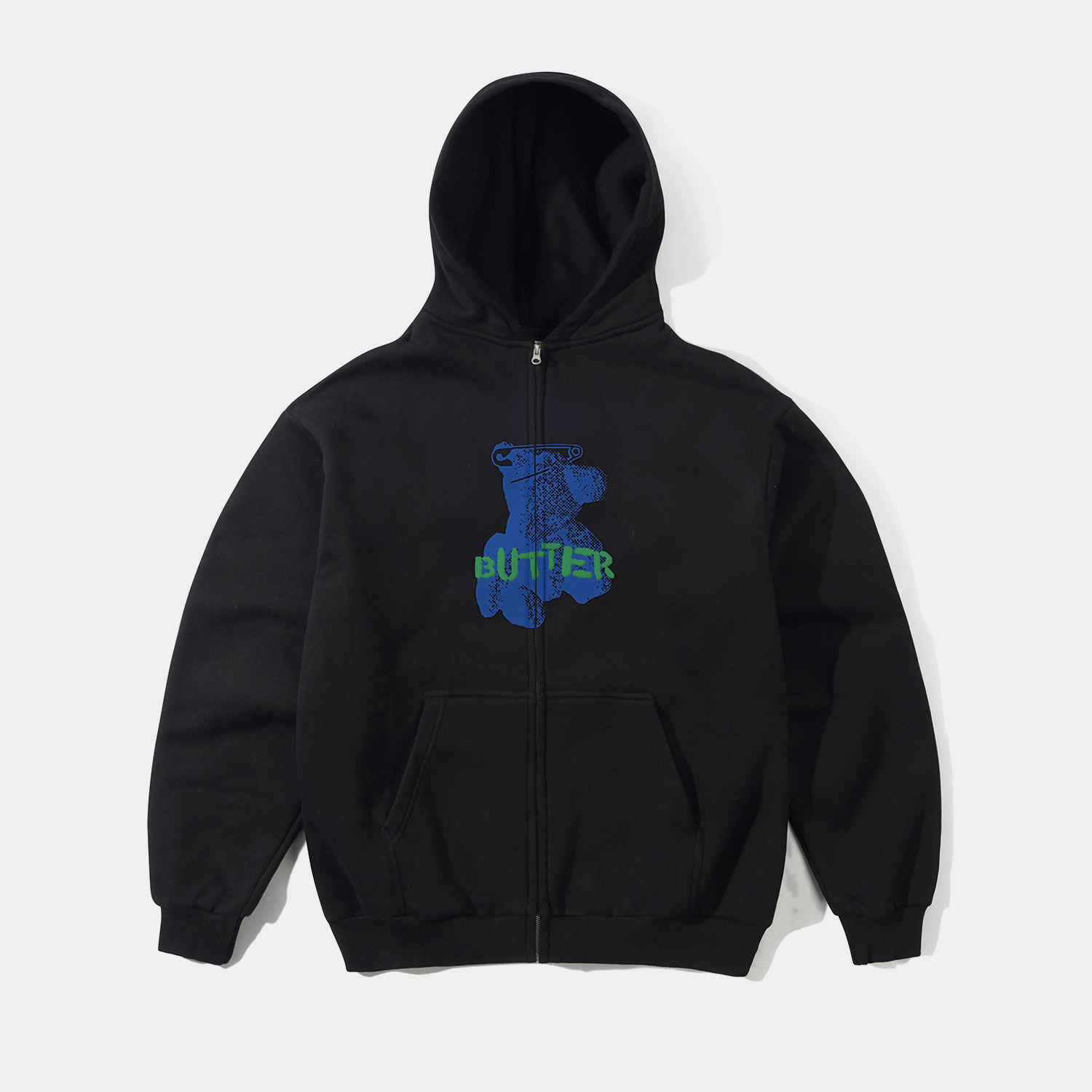 Butter Teddy Bear Zip-Thru Hood Black