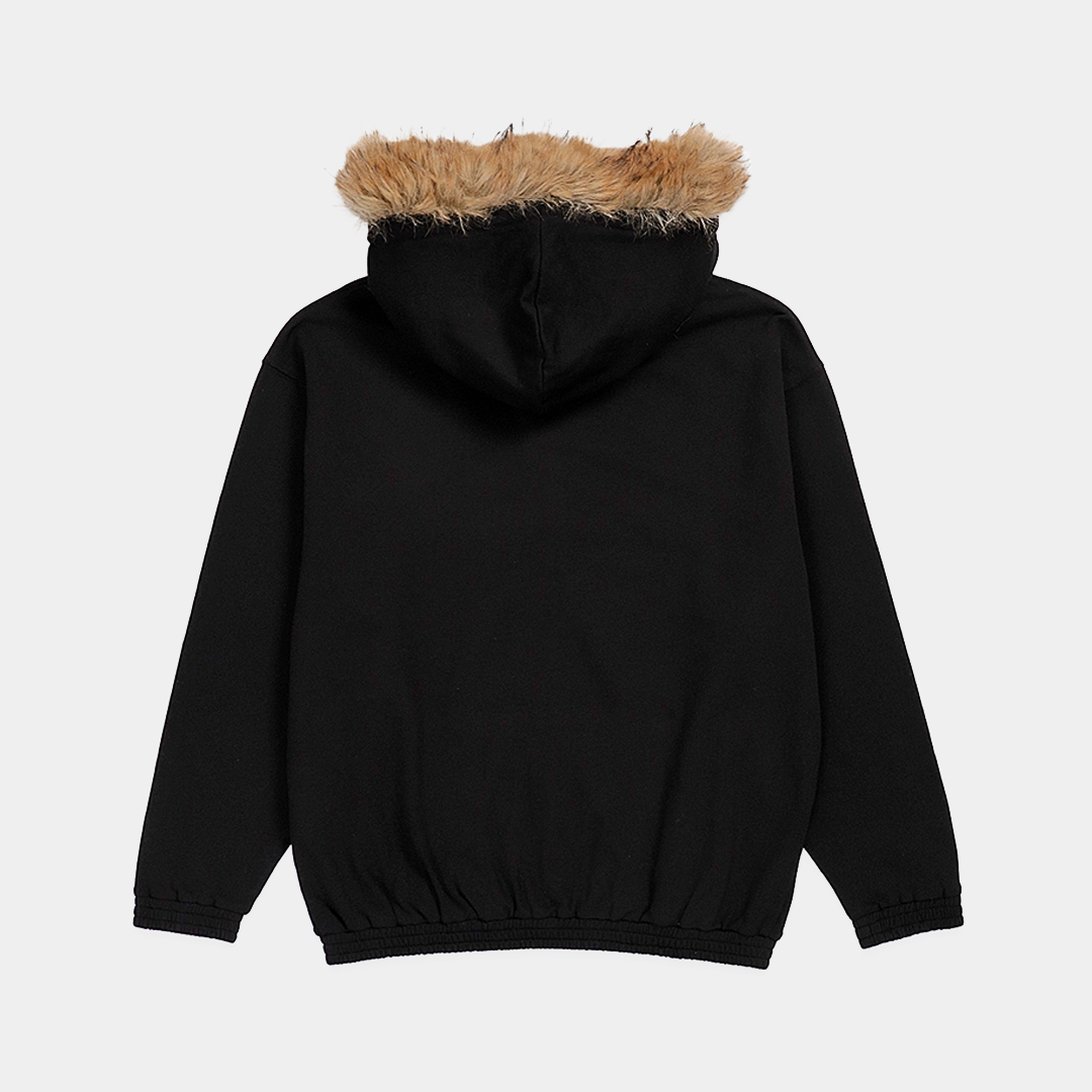 Pearls Fur Zip Hood Black