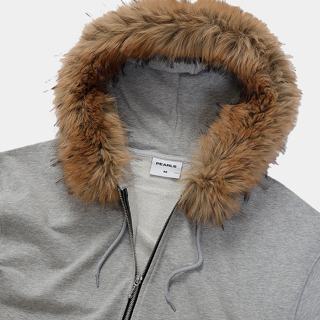 Pearls Fur Zip Hood Grey Marle