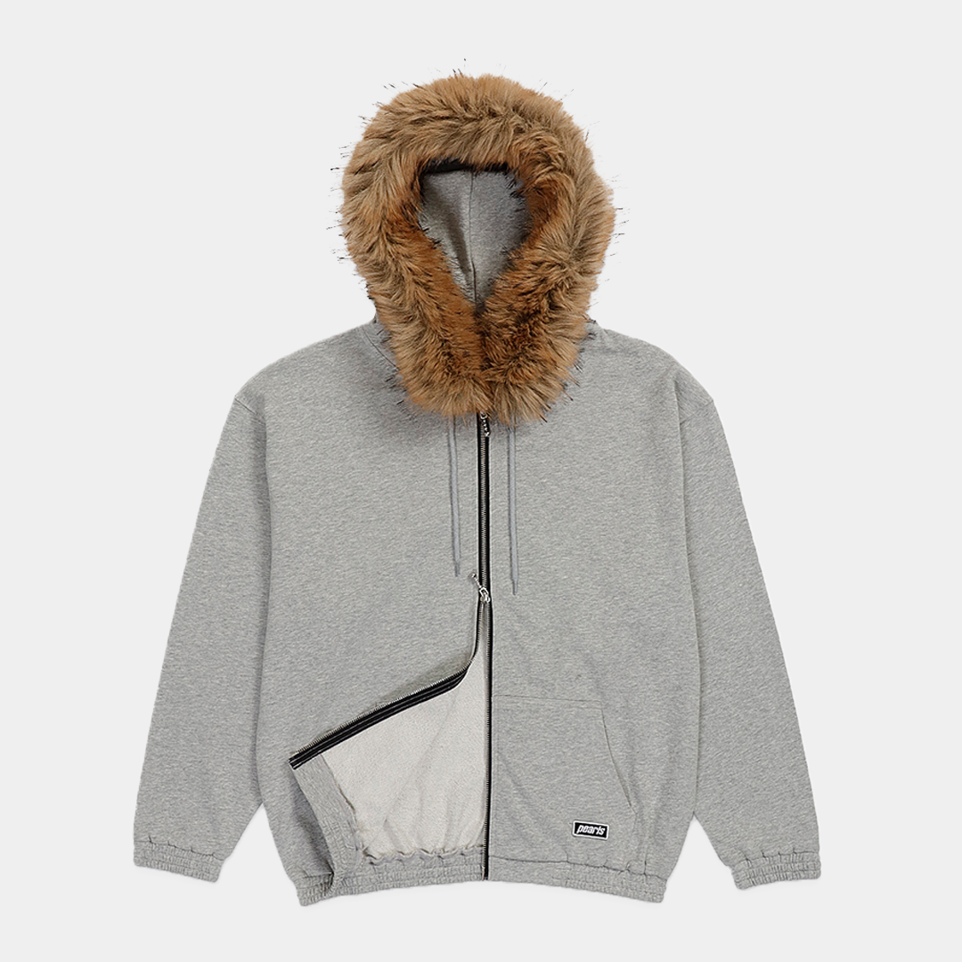 Pearls Fur Zip Hood Grey Marle