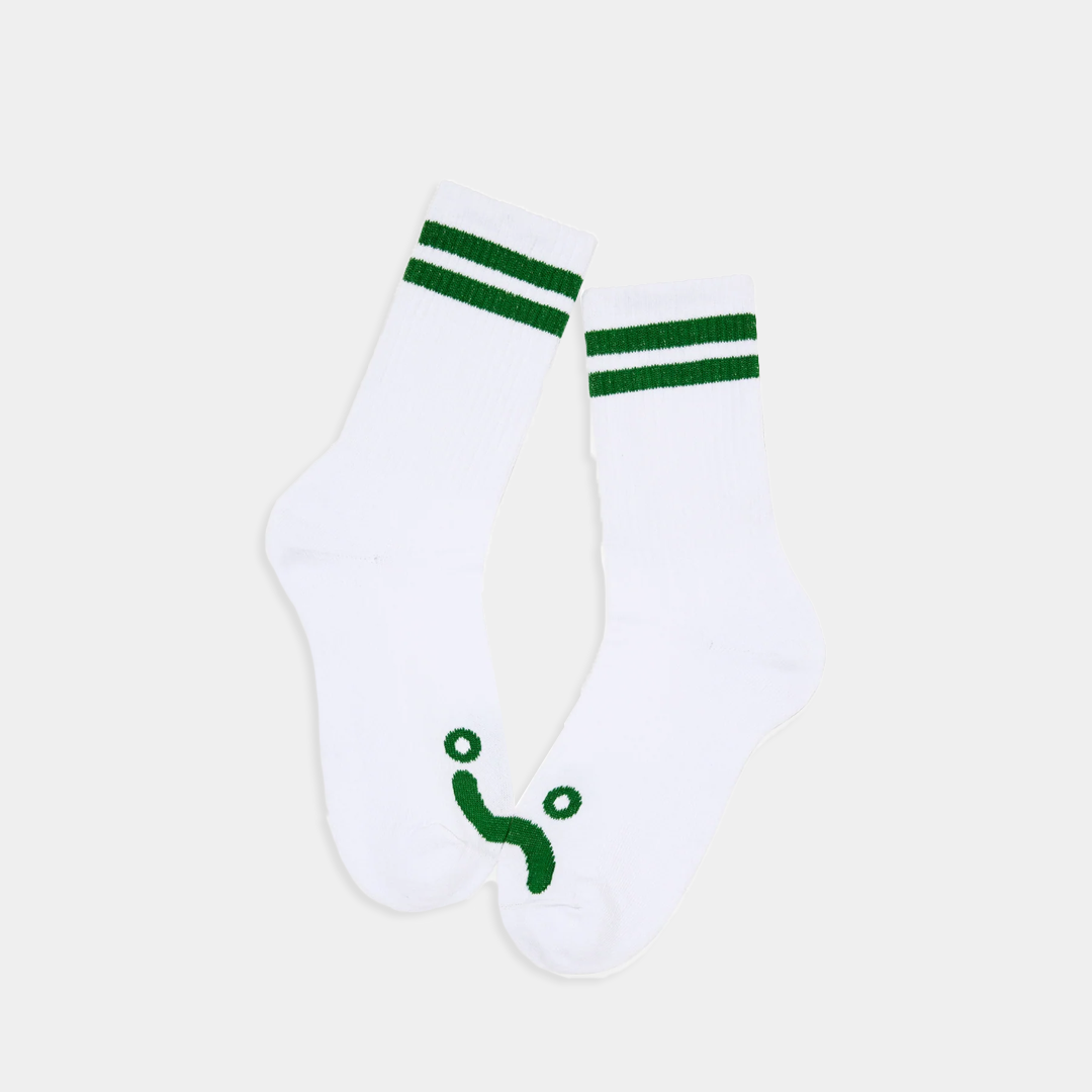 Polar Skate Co. Rib Socks Happy Sad White + Green