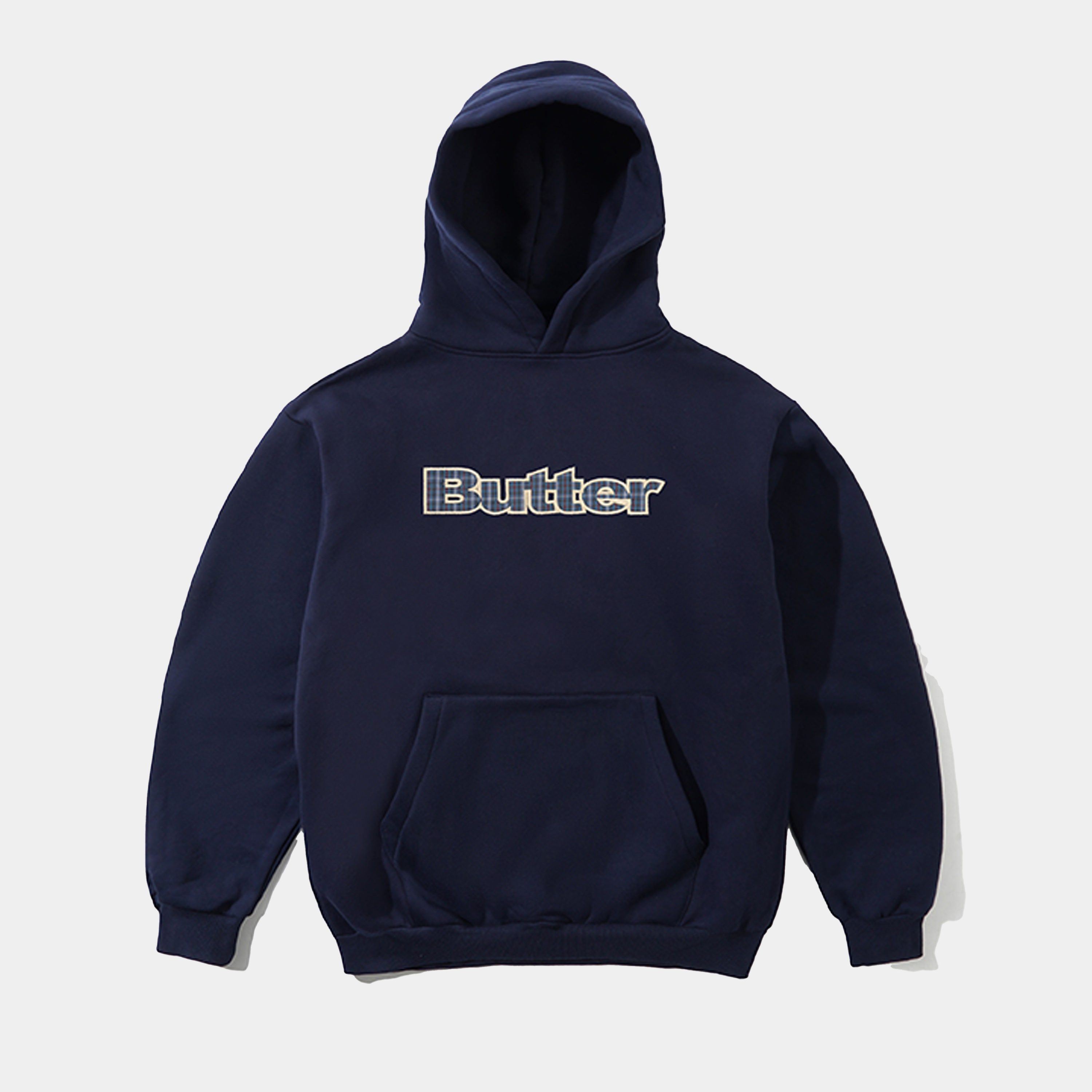 Butter Plaid Logo Applique Pullover Hood Navy