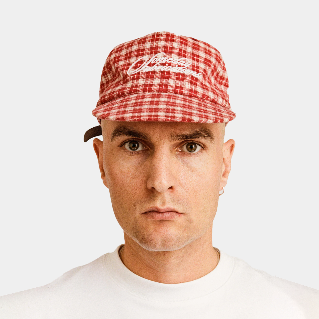 Someday Plaid Script Ballcap Red Brushed Twill