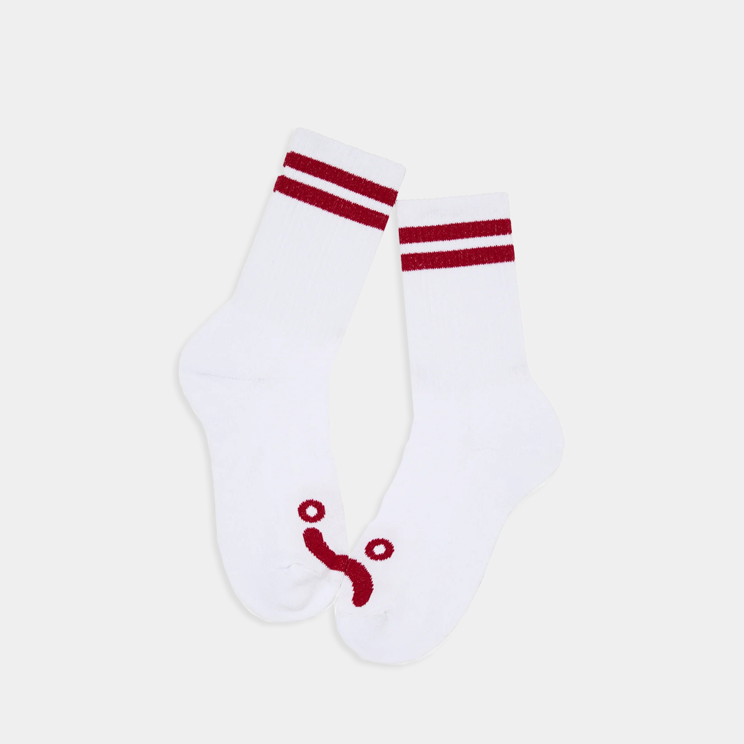 Polar Skate Co. Rib Socks Happy Sad White + Red
