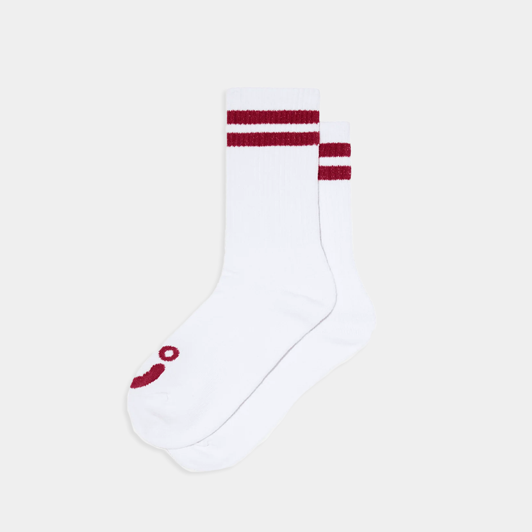 Polar Skate Co. Rib Socks Happy Sad White + Red