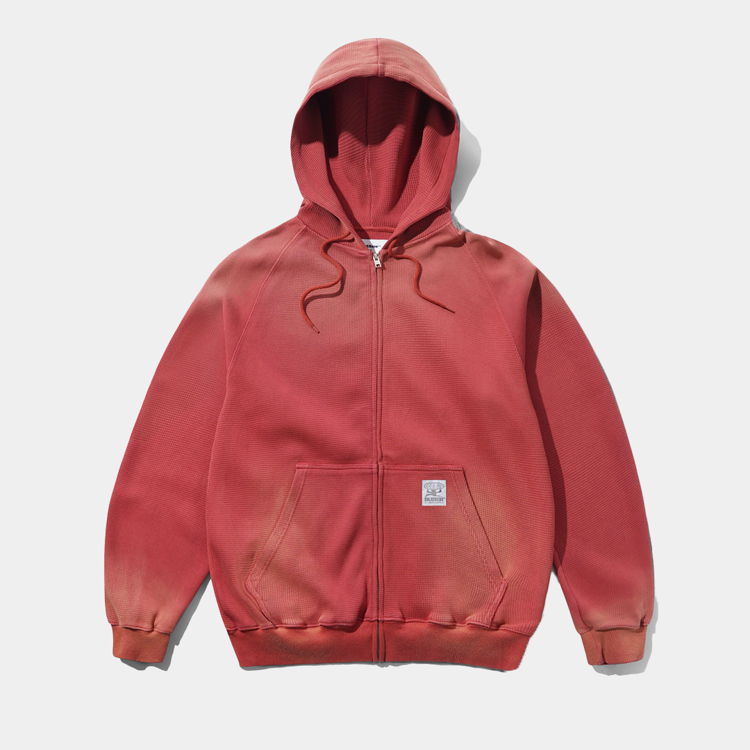 Butter Faded Waffle Zip-Thru Hood Washed Red